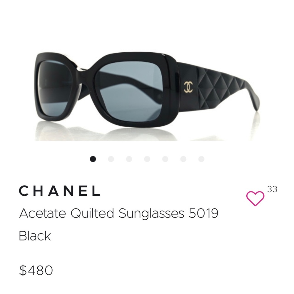 CHANEL Black Quilted Temple Rectangular Sunglasses - image 8